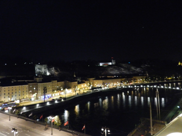 Here, the river view at night, you can see the Museum top right